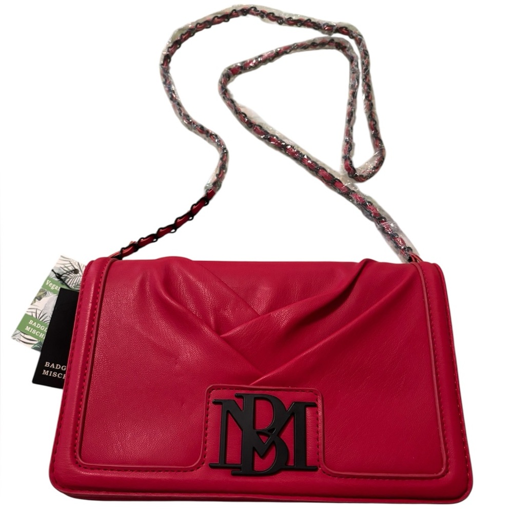 Badgley Mischka Red Leather Crossbody Bag with Chain Strap